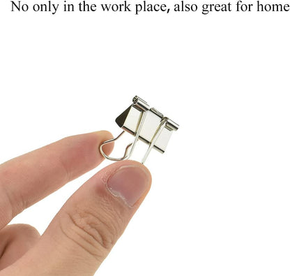 HAHIYO Binder Clips Paper Clamps Spring Steel Sturdy Small 0.75 inches Width 0.2 Inch Capacity No Sharp Edges Heavy Duty Tight Grip Reusable Silver Metal Bright Finish for Home Office School 30 Pack