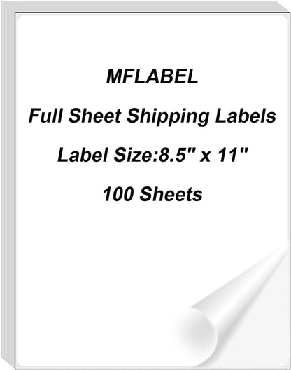 MFLABEL Full Sheet Matte White Labels - 8.5 x 11 Inch for Laser & Inkjet Printers (200 Sheets / 6000 Labels) - Includes Address & Fragile Stickers, Smudge-Proof & Quick Peel