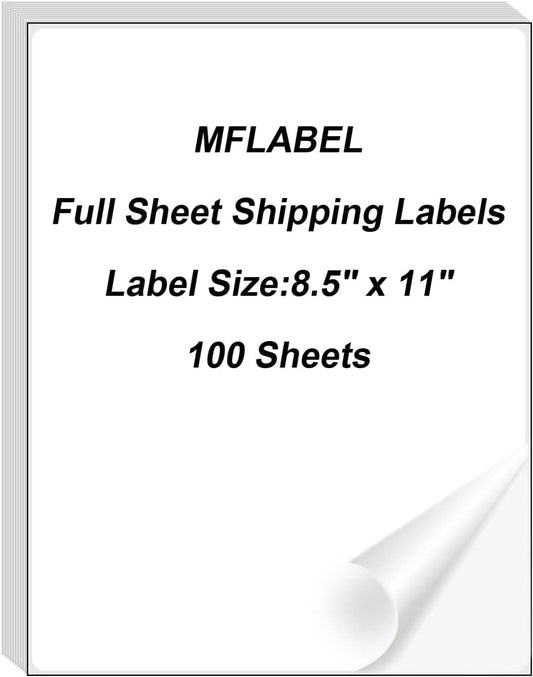 MFLABEL Full Sheet Sticker Label, Address Sticker, White Matte Label Paper, 8-1/2" x 11" Shipping Labels for Laser & Inkjet Printer (1800 Labels, 1800 Sheets)