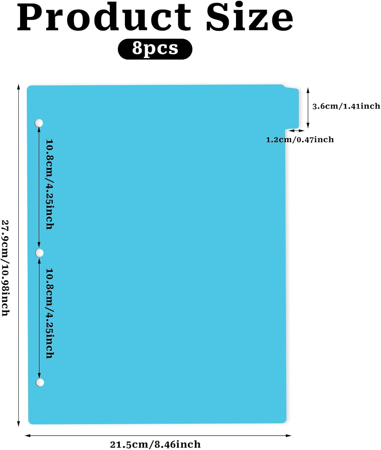 3 Ring Dark Blue Binder Dividers with 8-Tabs, A4 Blue Binder Dividers, Sturdy Plastic Divider, Aesthetic Divider for Binders, Suitable for Notebooks and Binders, 3 Hole Punch