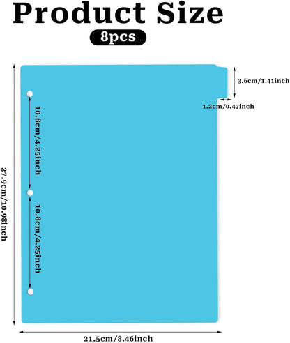 3 Ring Dark Blue Binder Dividers with 8-Tabs, A4 Blue Binder Dividers, Sturdy Plastic Divider, Aesthetic Divider for Binders, Suitable for Notebooks and Binders, 3 Hole Punch