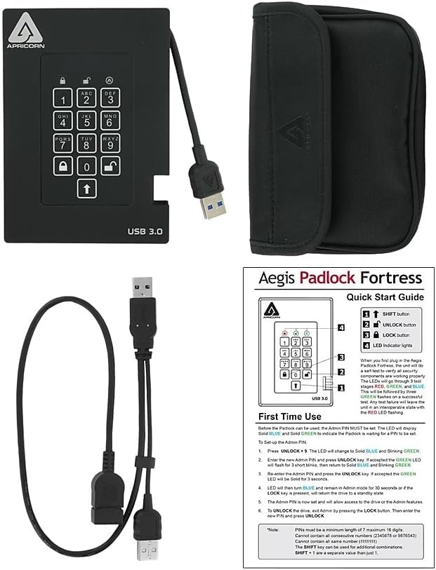 Aegis Fortress 2TB USB 3.0 External Hard Drive, Black
