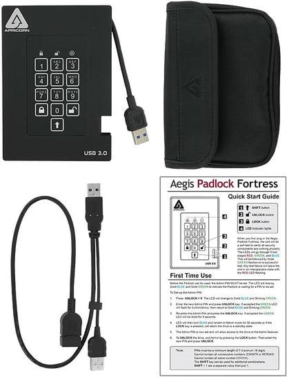 Aegis Fortress 2TB USB 3.0 External Hard Drive, Black