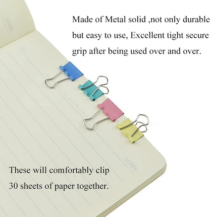 HAHIYO Binder Clips Paper Clamps Spring Steel Sturdy Mini 0.59 inches Width 0.18 Inch Capacity No Sharp Edges Heavy Duty Tight Grip Reusable Color Metal Bright Finish for Home Office School 100 Pack