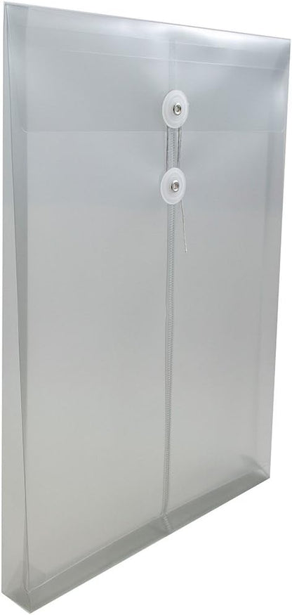 JAM PAPER Plastic Envelopes with Button & String Tie Closure - Legal Open End - 9 3/4 x 14 1/2 - Smoke Gray - 12/Pack