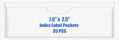 Origin-Joy 35 PCS Self Adhesive Index Card Pockets with Top Open, Clear Plastic Label Holder for Cards of Note, Library and Business, Adhesive Label Pockets & Card Holder (7.5 x 2.5 inch)