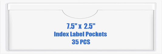 Origin-Joy 35 PCS Self Adhesive Index Card Pockets with Top Open, Clear Plastic Label Holder for Cards of Note, Library and Business, Adhesive Label Pockets & Card Holder (7.5 x 2.5 inch)