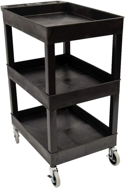 Luxor"24"" x 18"" Plastic Utility Tub Cart- Three Shelf- Black" -SEC111-B