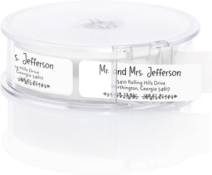 Black and White Botanical Rolled Address Labels / 250 Personalized Return Address Labels/Designer Address Stickers in Elegant Plastic Dispenser