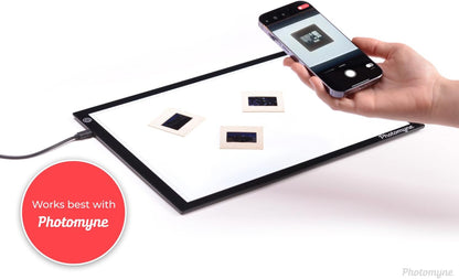 Photomyne A4 Slide Viewer | Light Pad Backlight | Negative Viewer | Film Negatives & Old Slides Scanning Light Box | Hands-Free Ultra-Thin Ultimate Brightness (Includes USB Adapter) - Black