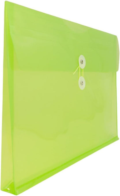 JAM PAPER Plastic Envelopes with Button & String Tie Closure - Letter Booklet - 9 3/4 x 13 - Lime Green - 12/Pack