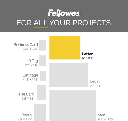 Fellowes Thermal Laminating Sheets, 3mil Letter Size Pouches, 9 x 11.5, 200 Pack, Clear (5743401)