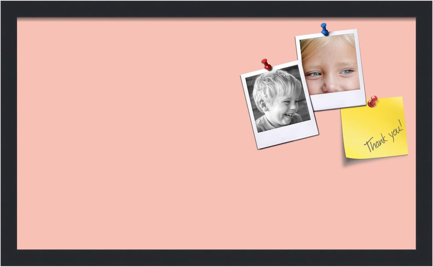 PinPix 24x14 Inch Cork Bulletin Board. This Decorative Framed Pin Board Comes with Pink Pastel Design and a Satin Black Frame. Ideal for Home Office Decor or Message Board (PinPix-1813)