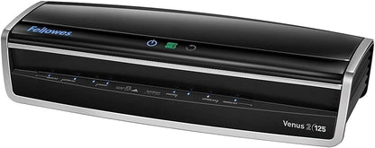Fellowes Laminator Venus 2 125, Rapid 30-60 Second Warm-up Laminating Machine, with Laminating Pouches Kit (5734801), Black, Silver, 5.1" x 21.3" x 8.2"