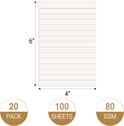 20 Pack Lined Memo Pads 4”x6” Note Pads - 100 Sheets Each Lined Paper Notepad- Small Memo Scratch Pad Writing Pads(Double Sided Printed)