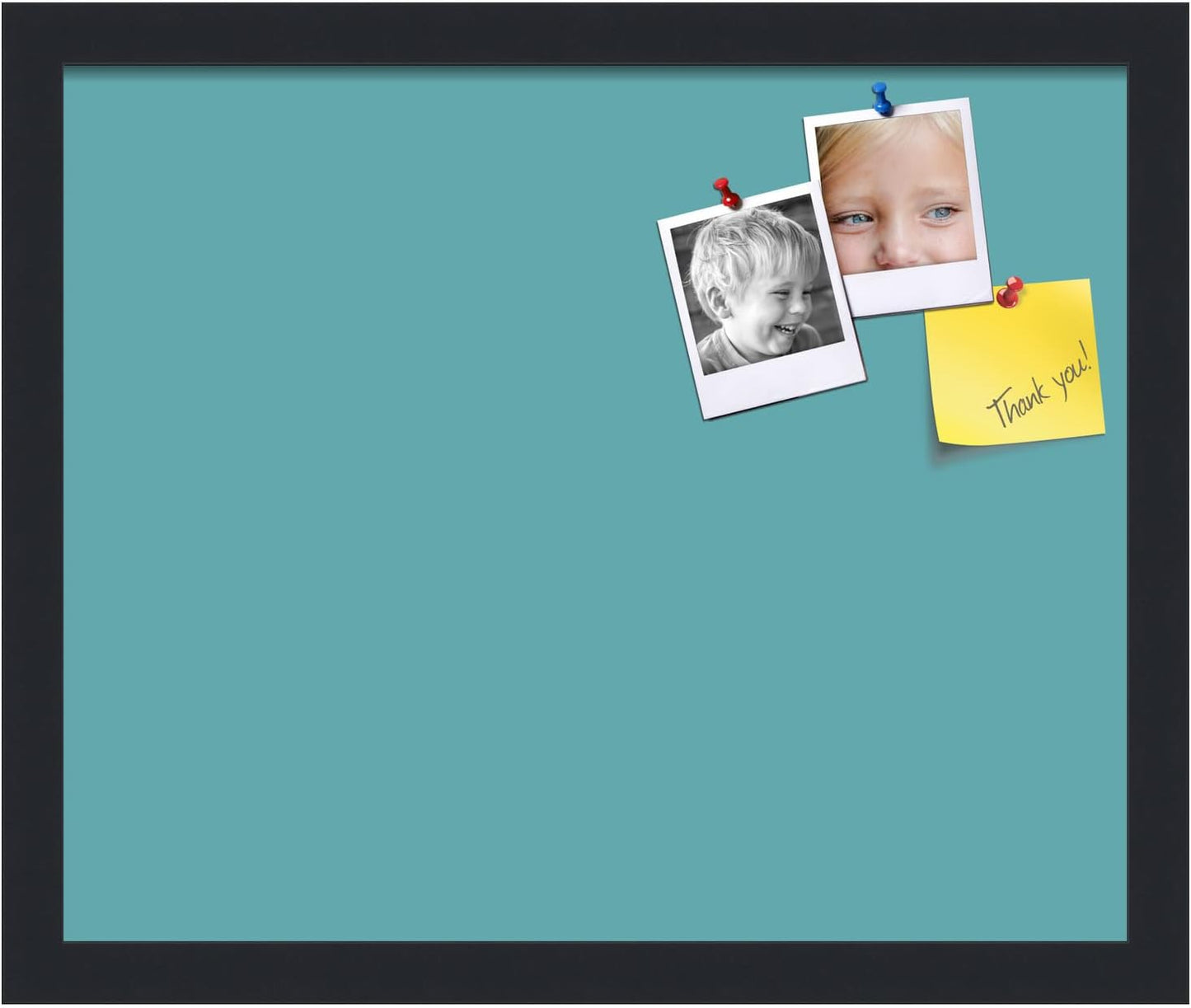 PinPix 17x14 Inch Cork Bulletin Board. This Decorative Framed Pin Board Comes with Aqua Pastel Design and a Satin Black Frame. Ideal for Home Office Decor or Message Board (PinPix-1806)