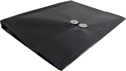 JAM PAPER Plastic Envelopes with Button & String Tie Closure - Letter Booklet - 9 3/4 x 13 - Black - 12/Pack