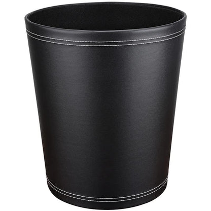 Pu Leather Trash Can, 2.6 Gallon Black Bathroom Trash Can, Small Office Garbage Can Wastebasket for Bedroom, Kitchen, Round Trash Bin Decorative Under-Sink/Desk/Home Easy to Clean