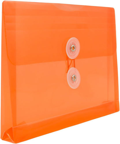 JAM PAPER Plastic Envelopes with Button & String Tie Closure - Index Size - 5 1/2 x 7 1/2 - Orange - 12/Pack