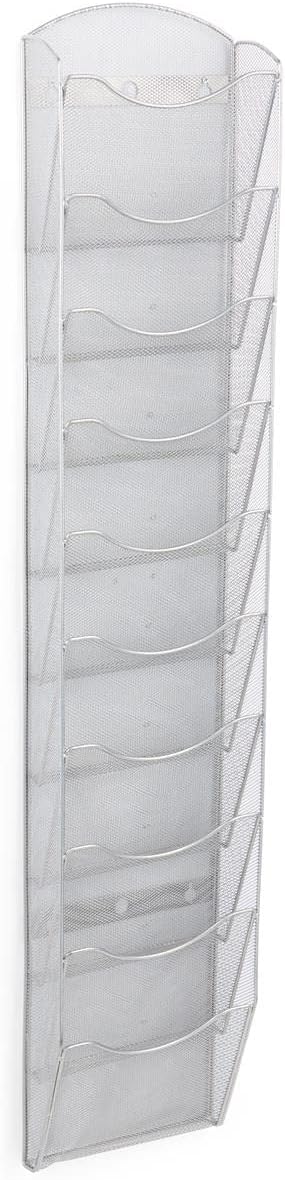 Displays2go Single & Multi-Tiered Metal Mesh Literature Wall Rack, 10-20 Pockets - Silver (MSHWL10SLV)