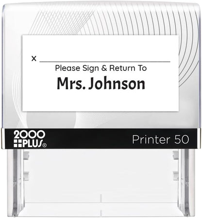 Personalized Sign and Return Teacher Stamp / 2000 Plus Self Inking Homework Signature Stamper/Custom Bold Black Imprint/Made in USA