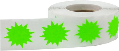 Fluorescent Green Color Coding Burst Labels for Organizing Inventory 1 Inch Round Circle Dots 500 Total Adhesive Stickers On A Roll