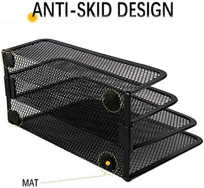 wishacc Folder Holder Desk, 2 Pack Mail Organizer Letter Holder for Desk Metal Mesh with 3 Vertical Upright Compartments