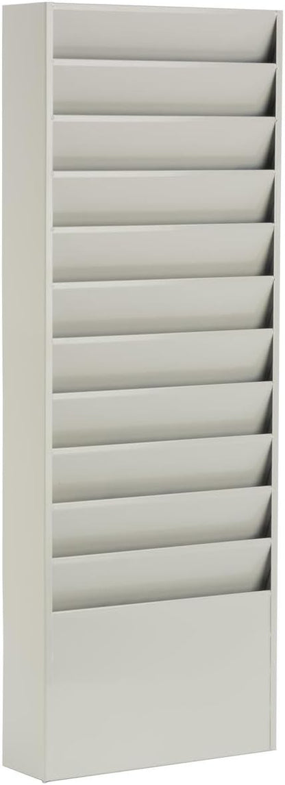 Displays2go Office File Folder Wall Rack, 11 Tiered Pockets, Medical Chart Folders (Putty/Powder Coated Steel)