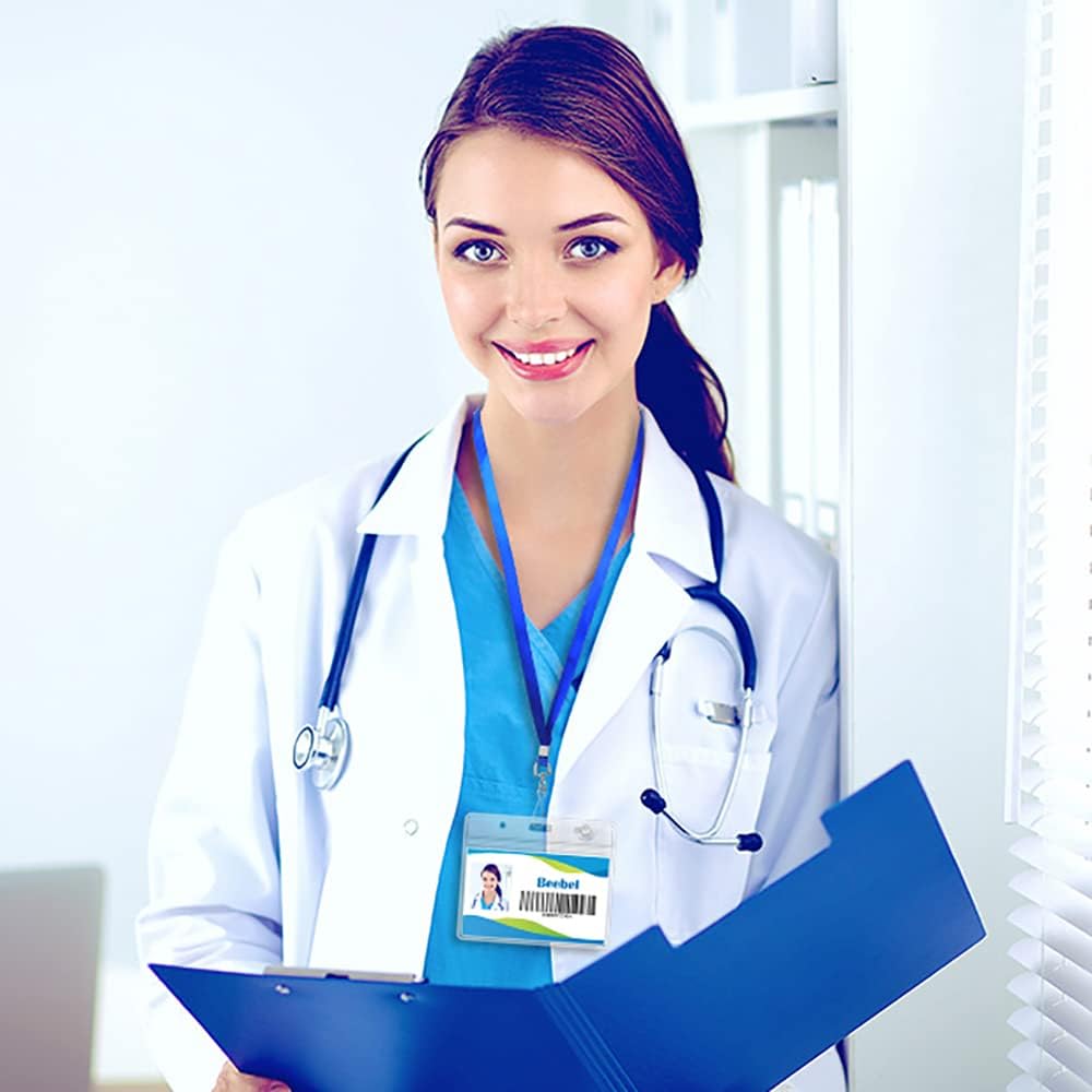 Beebel ID Badge Holder Lanyards with Waterproof Badge Card Bulk Lanyard for Name Tags Holders(Blue)