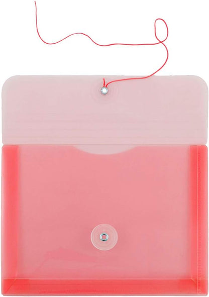 JAM PAPER Plastic Envelopes with Button & String Tie Closure - Index Size - 5 1/2 x 7 1/2 - Pink/Light Red - 12/Pack