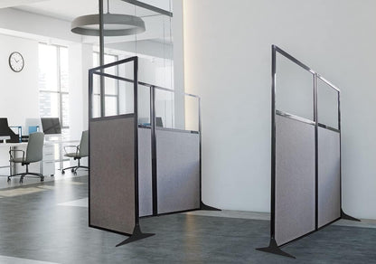 Versare Workstation Partition | Portable Wall Divider | Modern Office Cubicle | Free Standing Privacy Screen | Flexible Work Space | 66" x 70" W/Window, Lime Green Fabric Panels