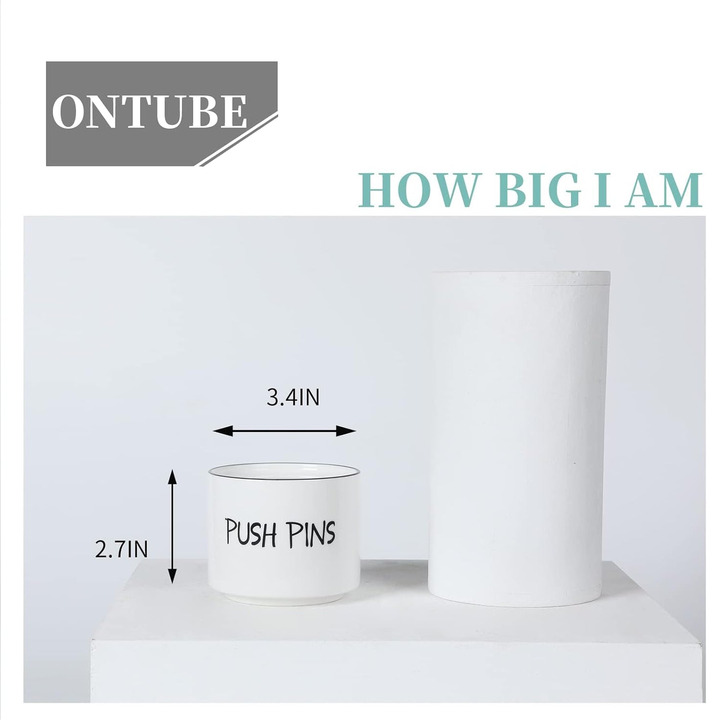 Ceramic Push Pins Holder, Paper Clips Dispenser Organizer for Desk and Binder Clips Holders Container for Office School Home Supplies 3.4Inch, White