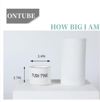 Ceramic Push Pins Holder, Paper Clips Dispenser Organizer for Desk and Binder Clips Holders Container for Office School Home Supplies 3.4Inch, White