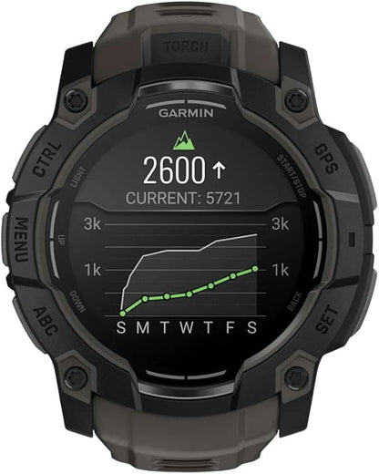Garmin Instinct® 3 50mm, AMOLED Display, Rugged Outdoor GPS Smartwatch, Metal-Reinforced Bezel, Built-in Flashlight, Up to 18 Days of Battery Life, Charcoal