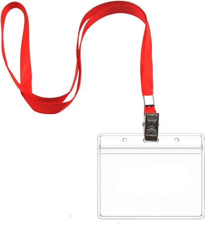 Beebel Red Lanyards 100 Pack Nylon Flat Badge Lanyard Bulldog Clip for Id Badge Name Tag (Red, 100 Pack)