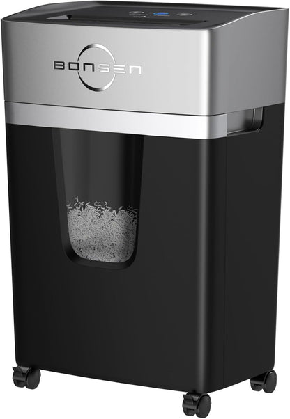 BONSEN 12-Sheet Micro Cut Paper Shredder for Home Office Use, High Security Level P-4/55 dB Ultra-Quiet / 40-Minutes Shredding Shreds Credit Card/Staples, 5.3 Gallons Pullout Bin (S3106)