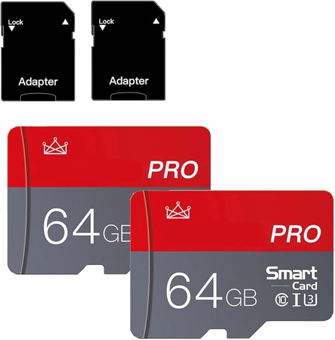 Micro Memory Card 64GB 2-Pack Memory Cards 64GB with Adapter Class 10 High Speed Mini TF SD Card for Smartphones/Camera/Tablet 2-PCS