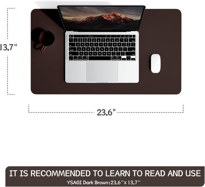 YSAGi Non-Slip Leather Desk Pad, Waterproof Laptop Computer Desk Keyboard Mat, Table Protector Blotter Mat, Large Mouse Pad for Office/Work/Home/Decor(Dark Brown, 23.6" x 13.7")