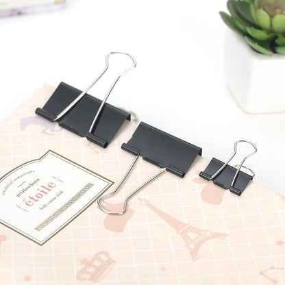 THREEBEGETSALLA 100pcs Binder Clips, 19mm Black Office Paper Clip, Foldback Clips Clamp Binder Clips for Office Home Supplies