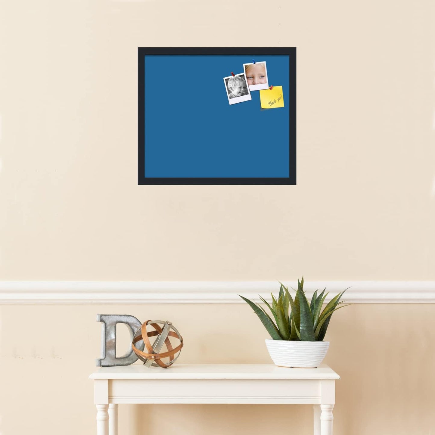 PinPix 20x17 Inch Cork Bulletin Board. This Decorative Framed Pin Board Comes with Navy Pastel Design and a Satin Black Frame. Ideal for Home Office Decor or Message Board (PinPix-1811)