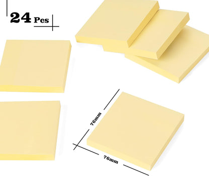 (24 Pads) Sticky Notes 3 x 3in,2400 pcs Yellow Self-Stick Notes,100 Sheets/Pad Bright Colors Post Pads,Super Sticky Pads Easy to Post Recyclable for Office,Shool,Home,Notebook,Meeting,Clean Removal