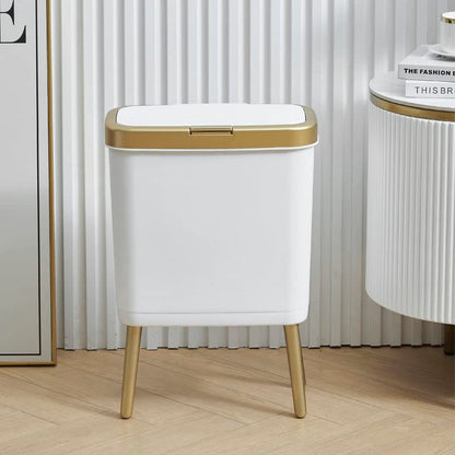 Procade 2Pack White Trash Can with Lid, Bathroom Trash Can with Gold Edge, Narrow Modern Garbage Can for Bedroom, Slim Plastic Trash Bin for Room,Kitchen, Living Room, Office,4 Gallon