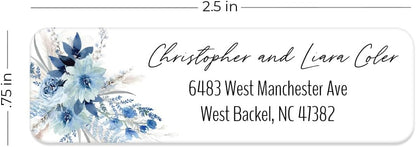 Blue Floral Rolled Address Labels / 250 Personalized Return Address Labels/Designer Address Stickers in Elegant Plastic Dispenser