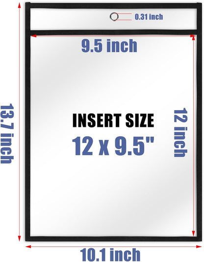 Job Ticket Holders 9x12, 30 Pack Heavy Duty Sheet Protectors Plastic Paper Sleeves 8.5 x 11 Clear Document Protectors Dry Erase Pocket Sleeves Document Holder for Shop Office Classroom Home, Black