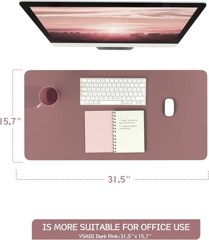 YSAGi Non-Slip Leather Desk Pad Blotter, Waterproof Laptop Computer Desk Keyboard Mat, Table Protector Mat, Large Mouse Pad for Office/Work/Home/Decor(Dark Pink, 31.5" x 15.7")