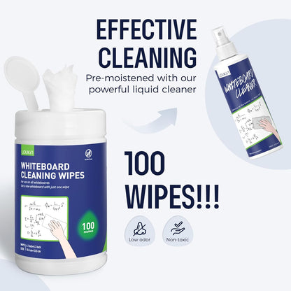 Loukin Whiteboard Cleaning Wipes, Dry Erase Board Cleaning Wipes, Non-toxic White board Wipes, 100 Wipes per Canister, 6 Pack