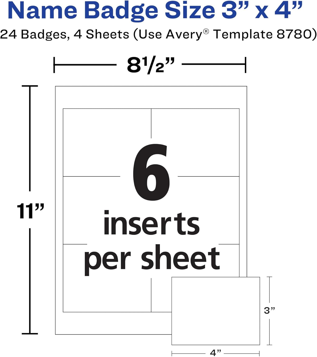 Avery Customizable Name Badges, Magnet Style, 3" x 4", Clear Name Tag Holders, White Laser/Inkjet Printable Inserts, 24 Total (8780)