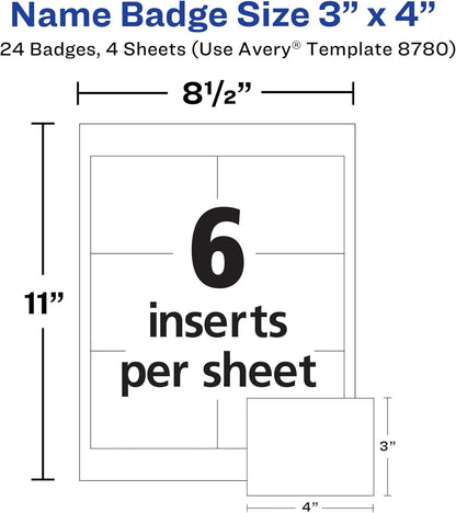 AVERY Name Badges, 3" x 4", Magnetic | Clear | Customizable | With Printable Inserts | 24 Badges, Pack of 5