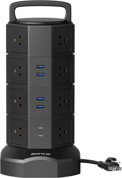 Power Strip Tower Surge Protector, JACKYLED 16 Outlets 6 USB (2 USB C) Charging Station, Extension Cord with Multiple Outlets, 1050J 1625W/13A Outlet Extender 6.5ft Extension Cord for Home Office