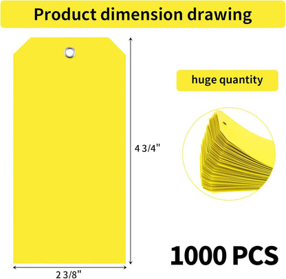 1000 Pieces 4 3/4" x 2 3/8" Plastic Shipping Tags Yellow Labeling Tags Writable Hang Tags with Reinforcement Hole Waterproof Luggage Tags for Equipment Car Parts Without Wires